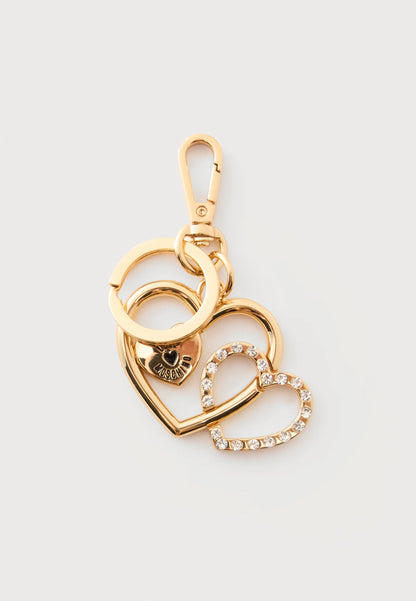Porta-chaves Corações Dourados com Brilhantes – Love Moschino