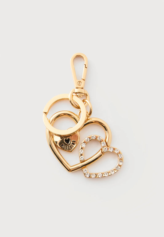 Porta-chaves Corações Dourados com Brilhantes – Love Moschino