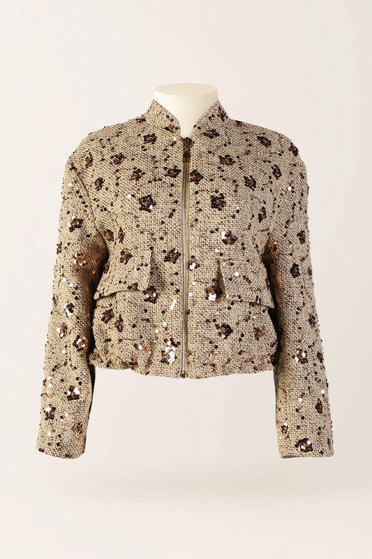 Casaco Bomber em Tecido de Lantejoulas
