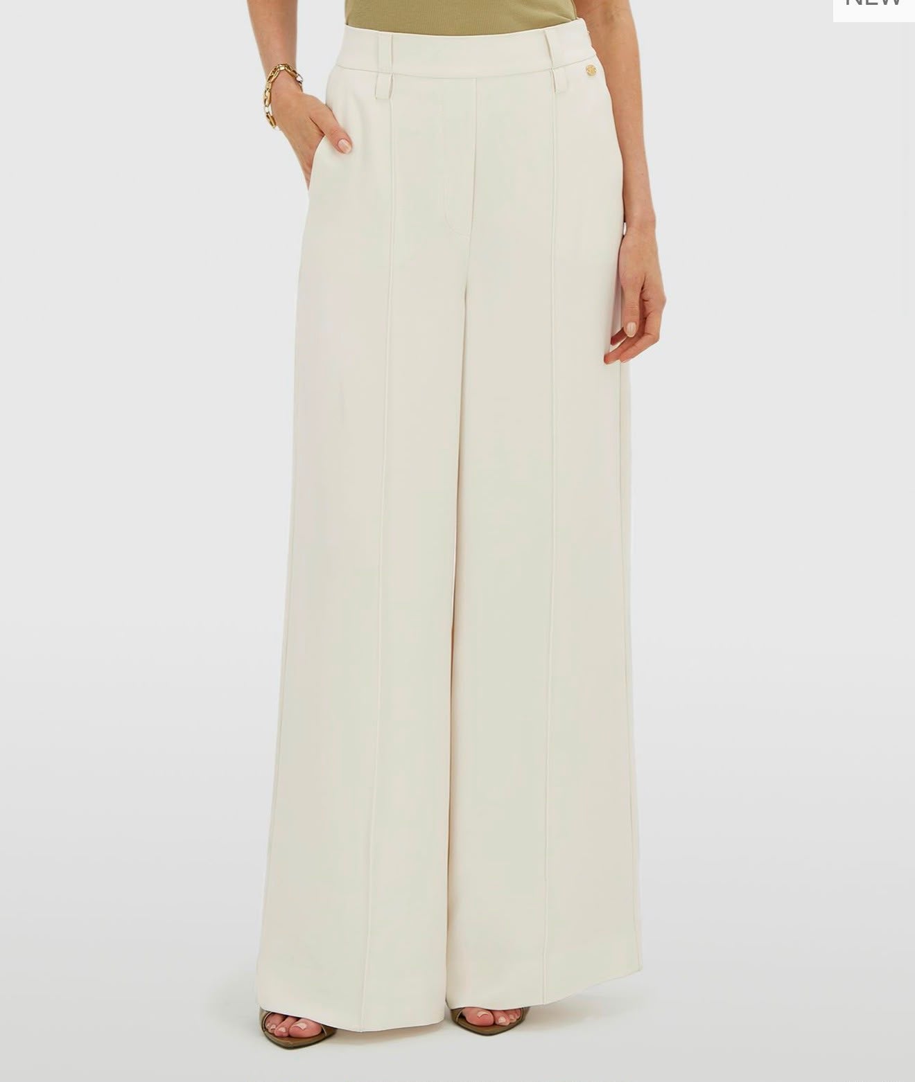 Calça de cintura alta e pernas largas JV-ESSA - branco-creme