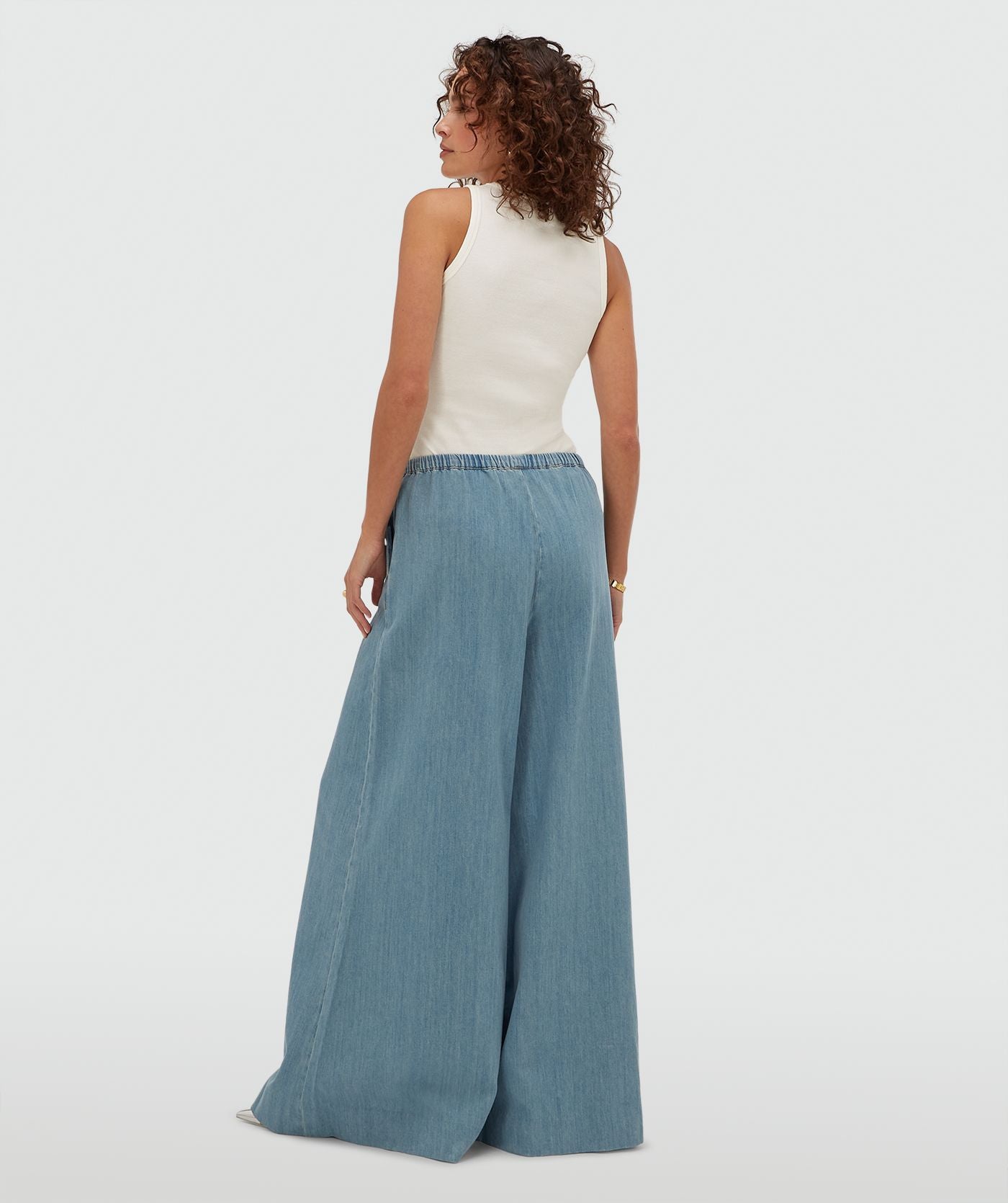 Calças de perna larga SERA com efeito denim - denim azul médio