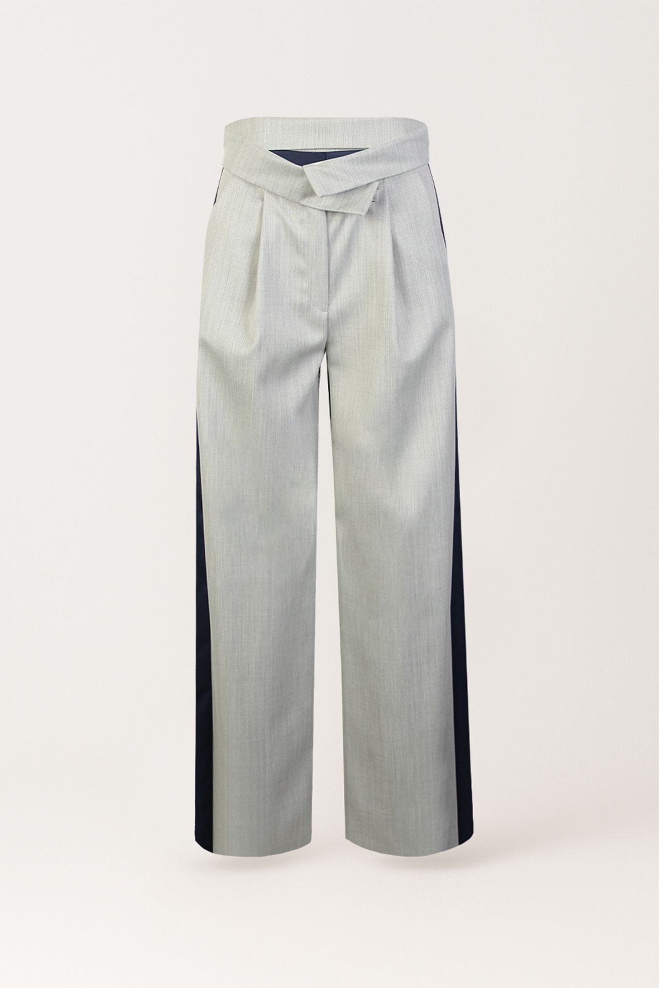 Calças de Alfaiataria Bicolor com Cintura Cruzada