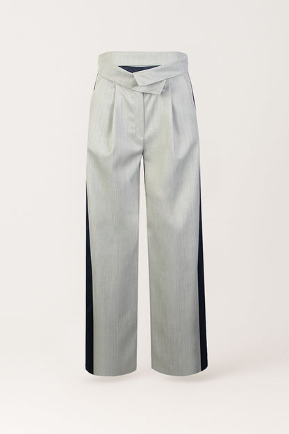 Calças de Alfaiataria Bicolor com Cintura Cruzada