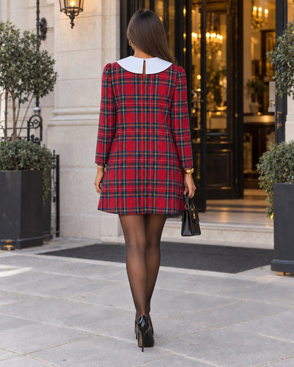 Vestido Gusi de xadrez com gola e laço amovíveis