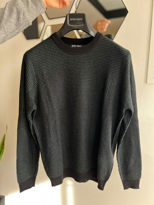 Camisola Antony Morato – Malha Texturada Micro Pattern (Preto/Verde Petrol)