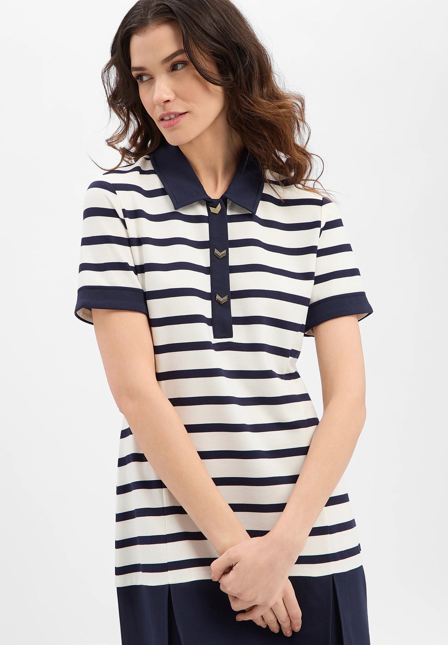 Vestido Manga Curat Riscas Azul e Branco