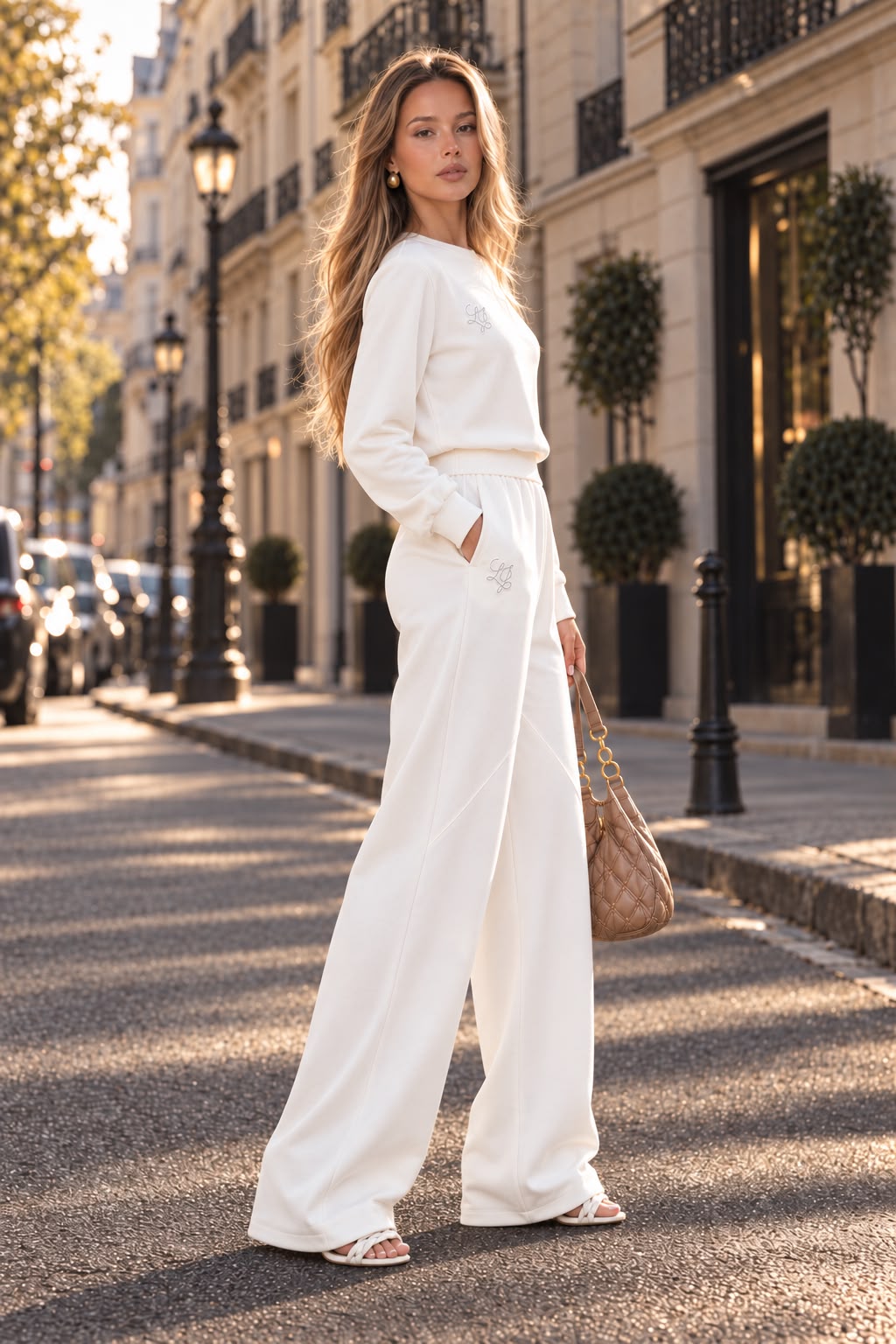 Conjunto branco com calças wide leg