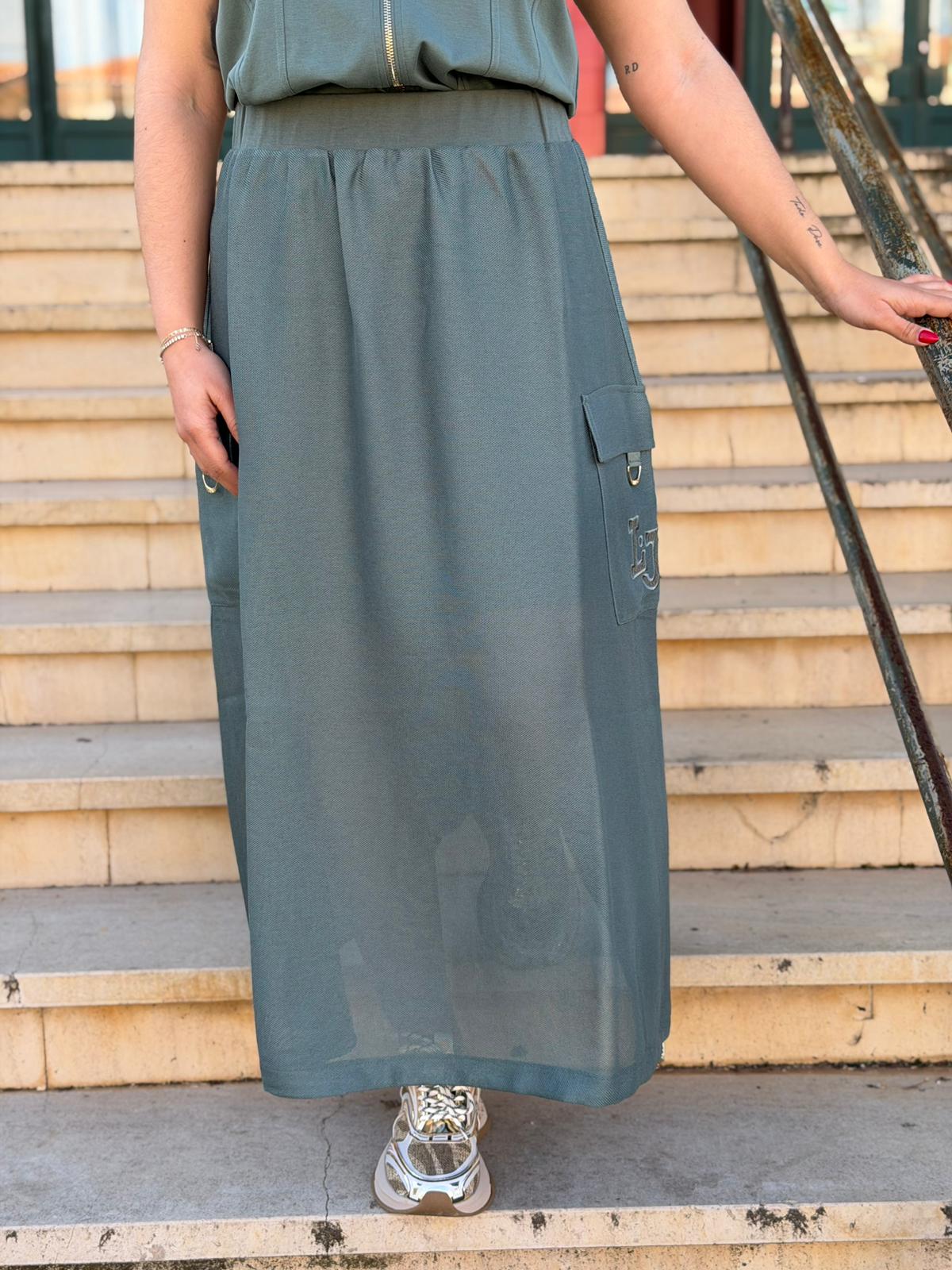 Conjunto Liu Jo – Top & Saia Midi Verde Militar