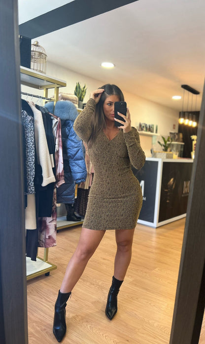 Vestido Curto de Malha Canelada