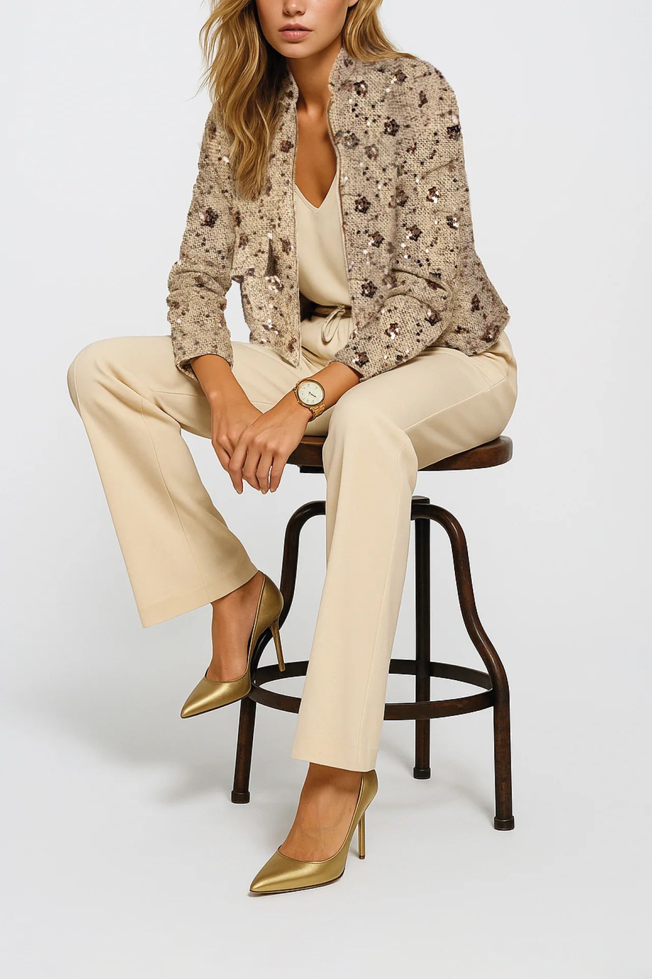 Casaco Bomber em Tecido de Lantejoulas