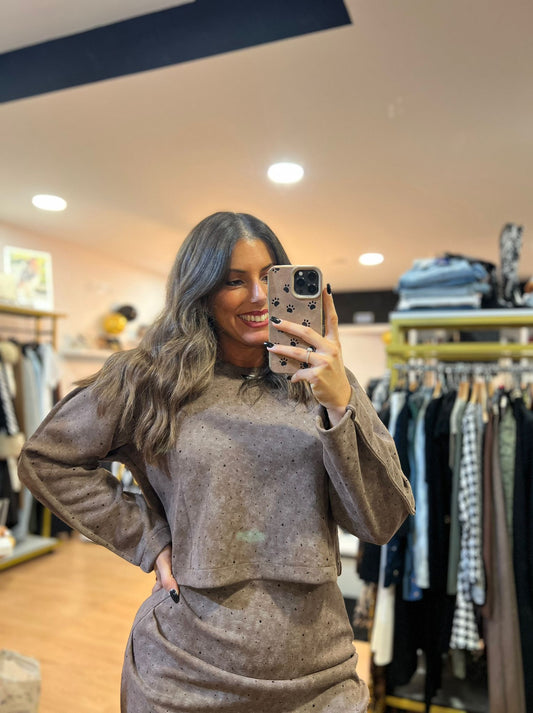 Top Curto com Acabamento Pele de Pêssego e Aplicações Brilhantes