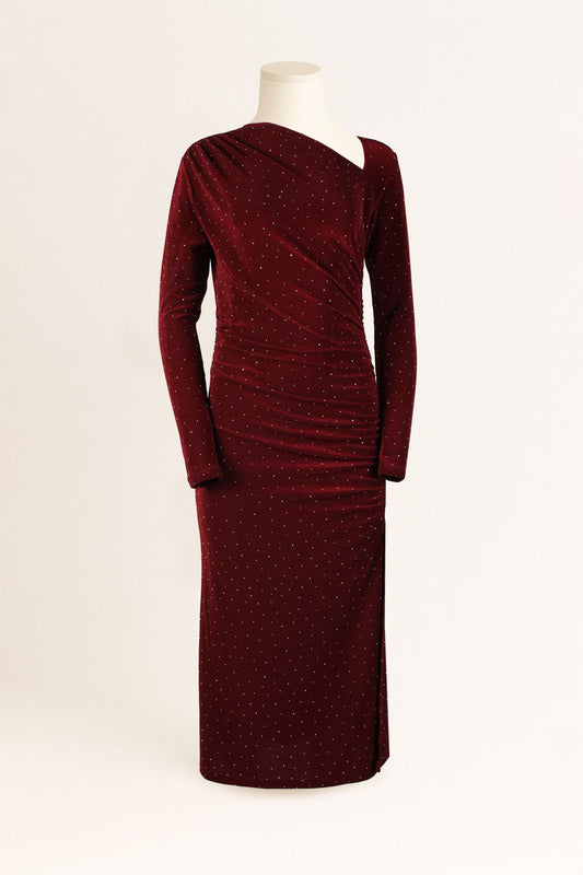 Vestido Aveludado Assimétrico com Microbrilhos