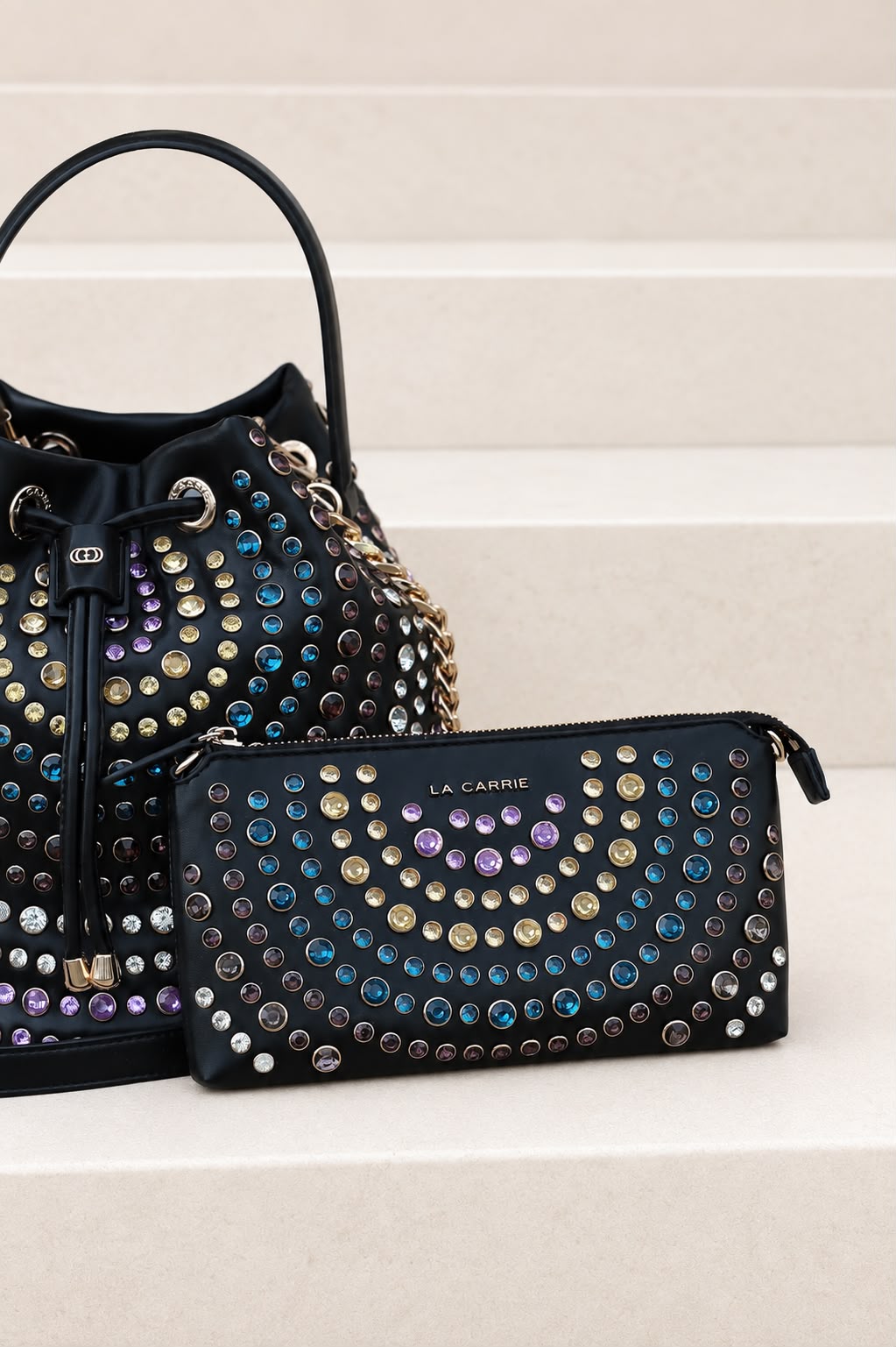 Mala Saco La Carrie com Cristais Multicoloridos