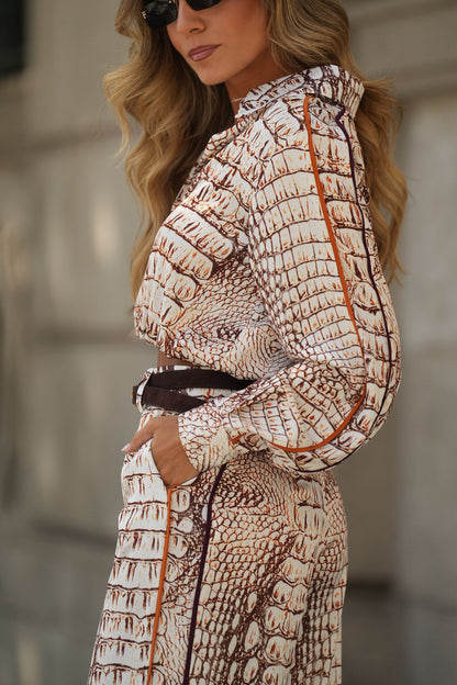 Camisa estampada animal em cetim