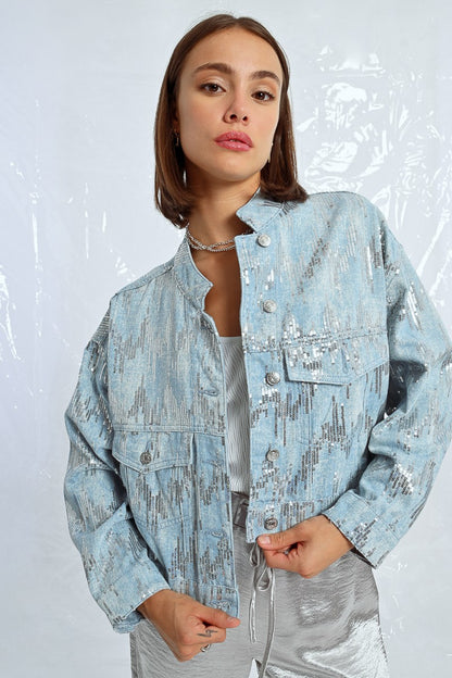 Jaqueta jeans em lantejoulas