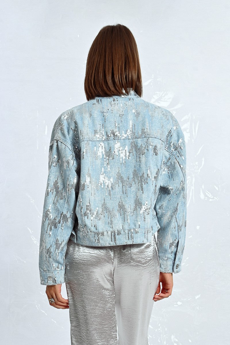 Jaqueta jeans em lantejoulas