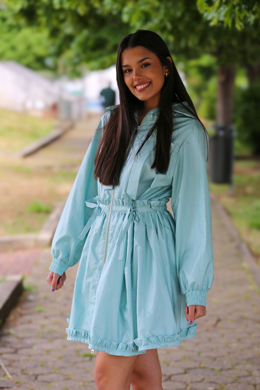 Parka Leve com Cintura Ajustável – Verde Claro