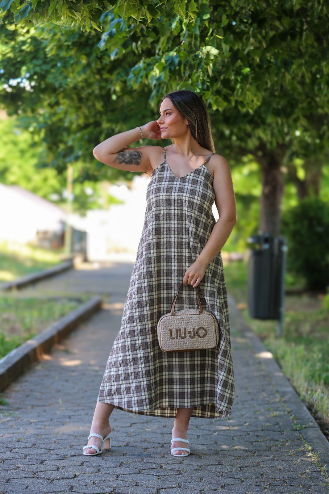 Vestido Midi Xadrez Castanho