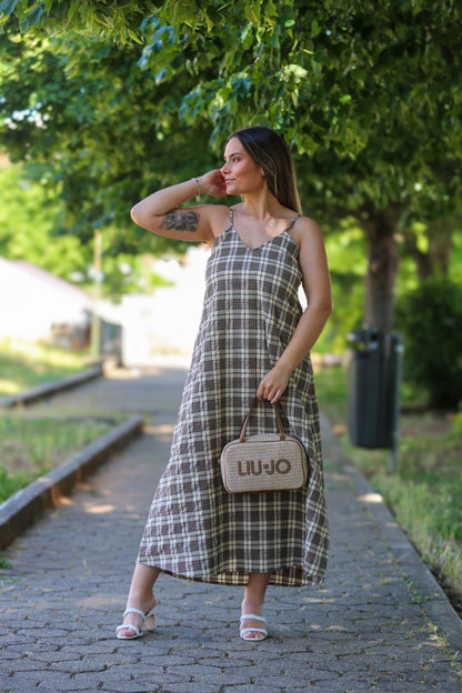 Vestido Midi Xadrez Castanho