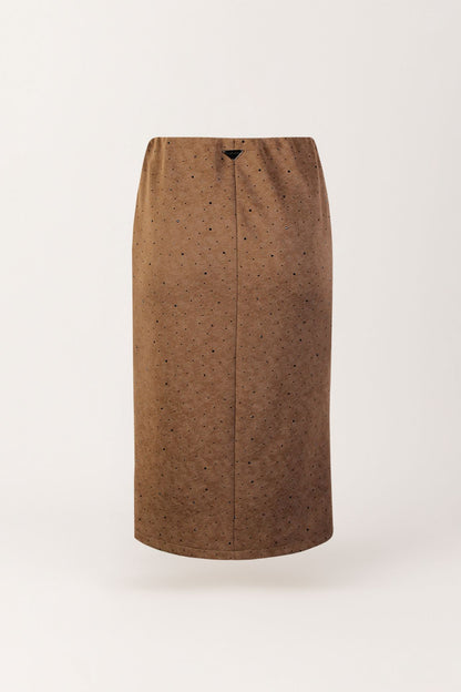 Saia Midi com Acabamento Pele de Pêssego e Aplicações Brilhantes