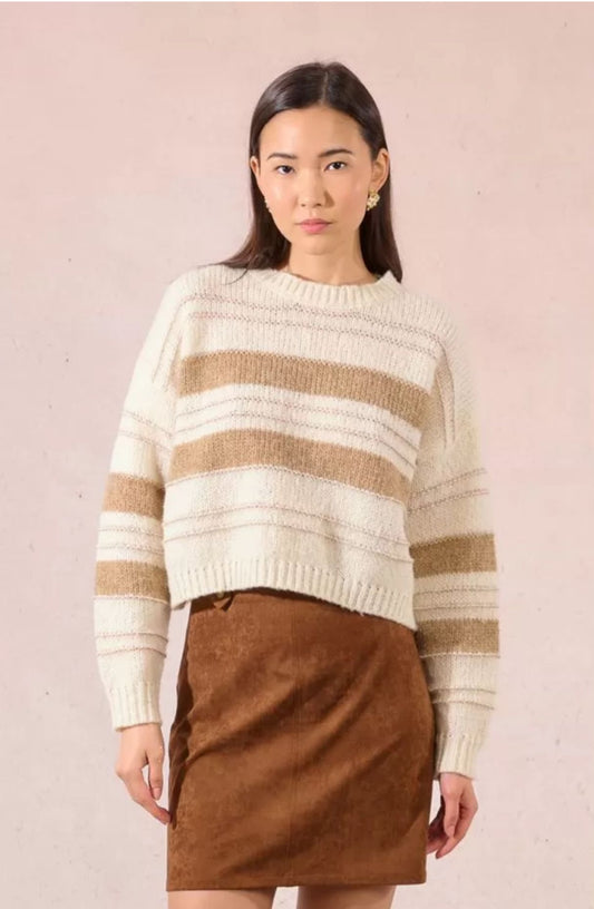 Camisola curta de tricô listrado