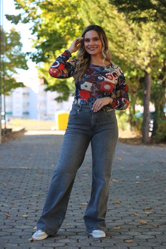 Calça de Ganga Wide Leg Cinza Escuro