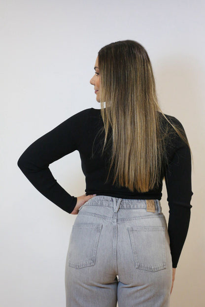 Calça jeans PHEBE de cintura média com tachas - jeans cinza