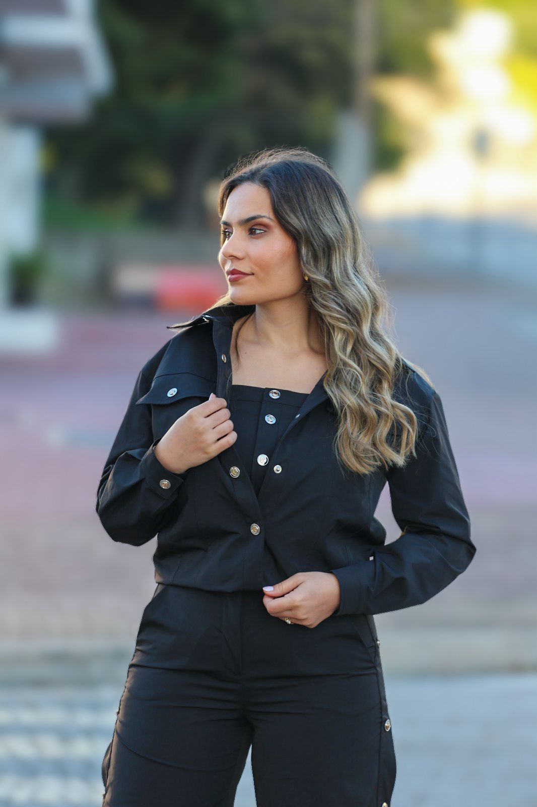 ✨ Conjunto Black Button — Camisa + Top + Calça