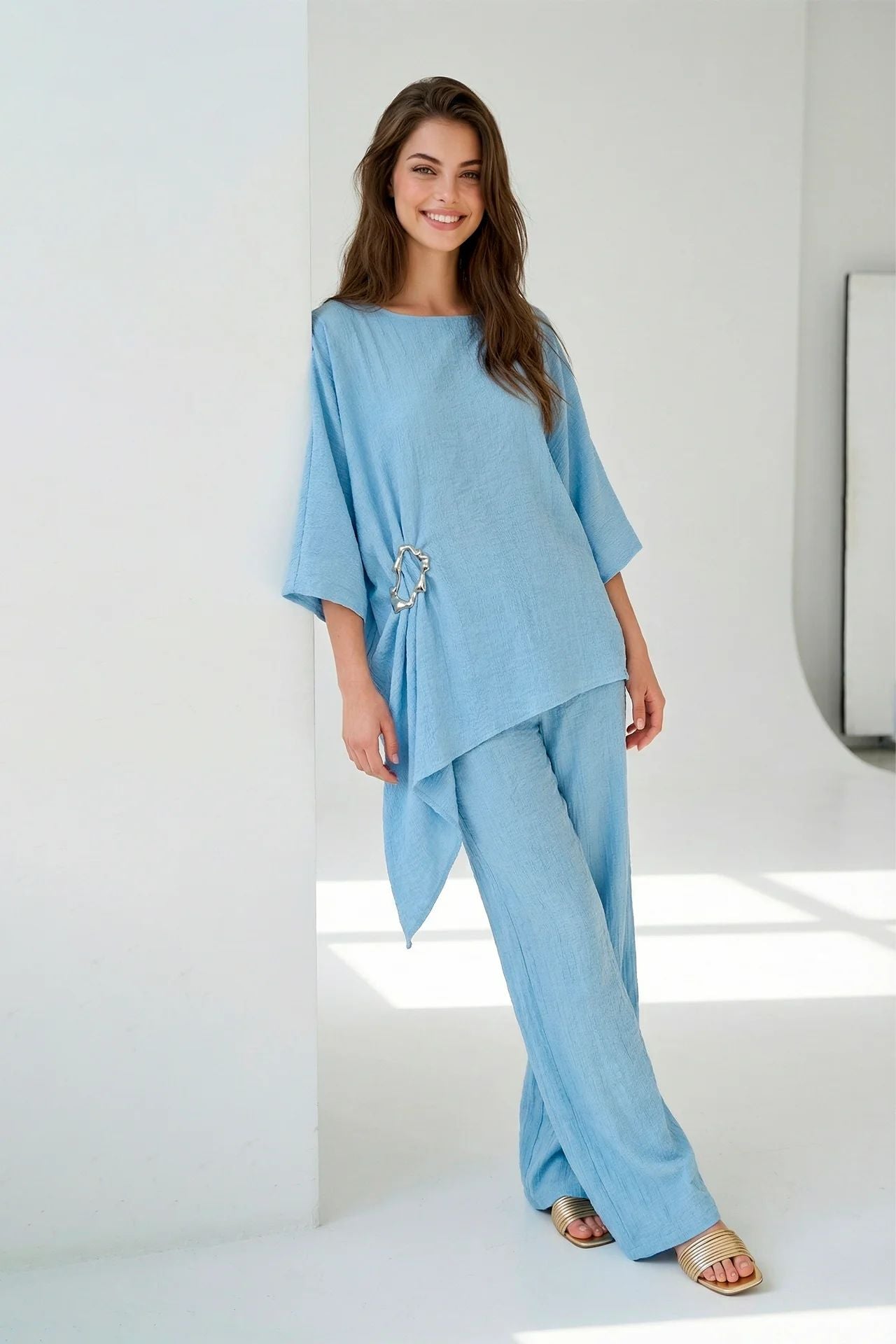 Calças Amplas Texturadas