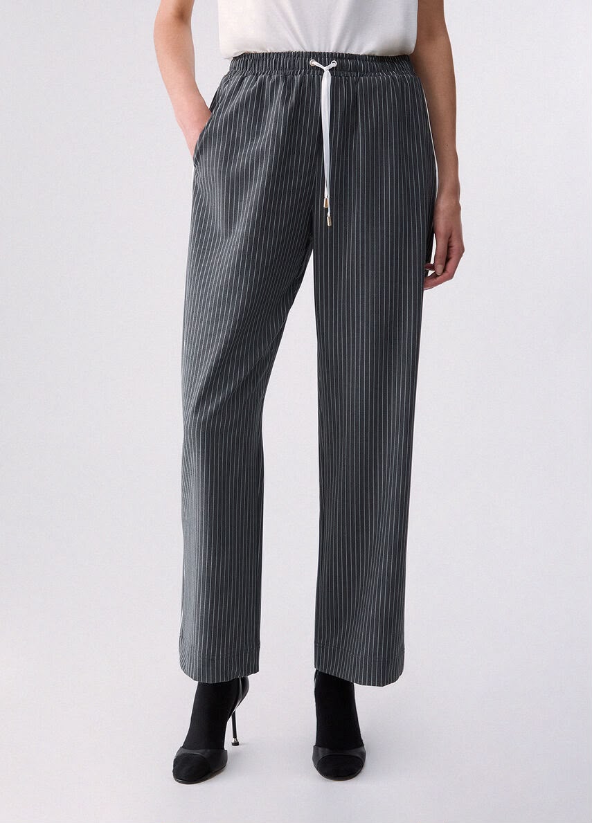 Calça LIU JO com risca fina e cintura elástica — Cinzento antracite