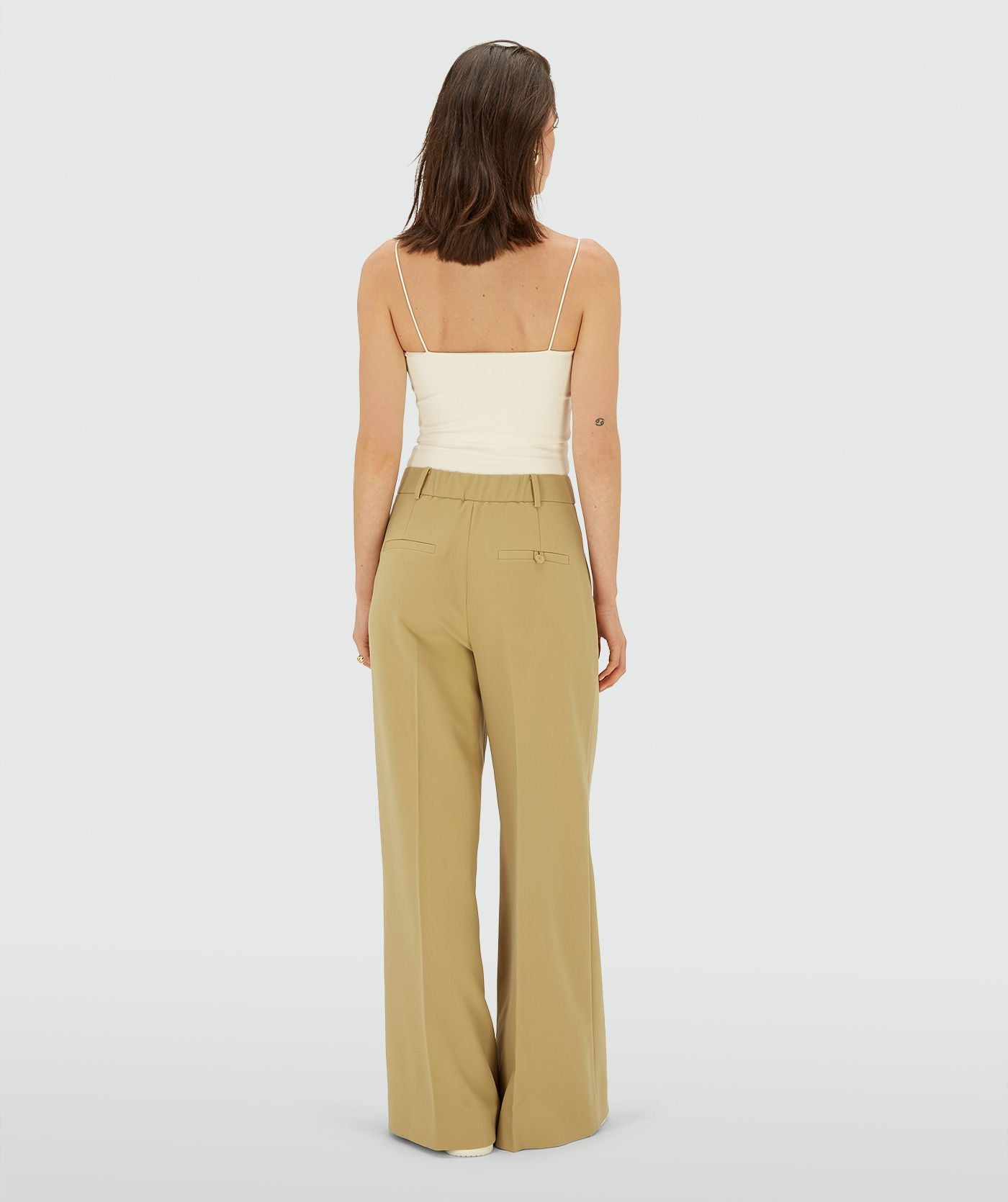 Calça de cintura alta e pernas largas - amarelo mostarda