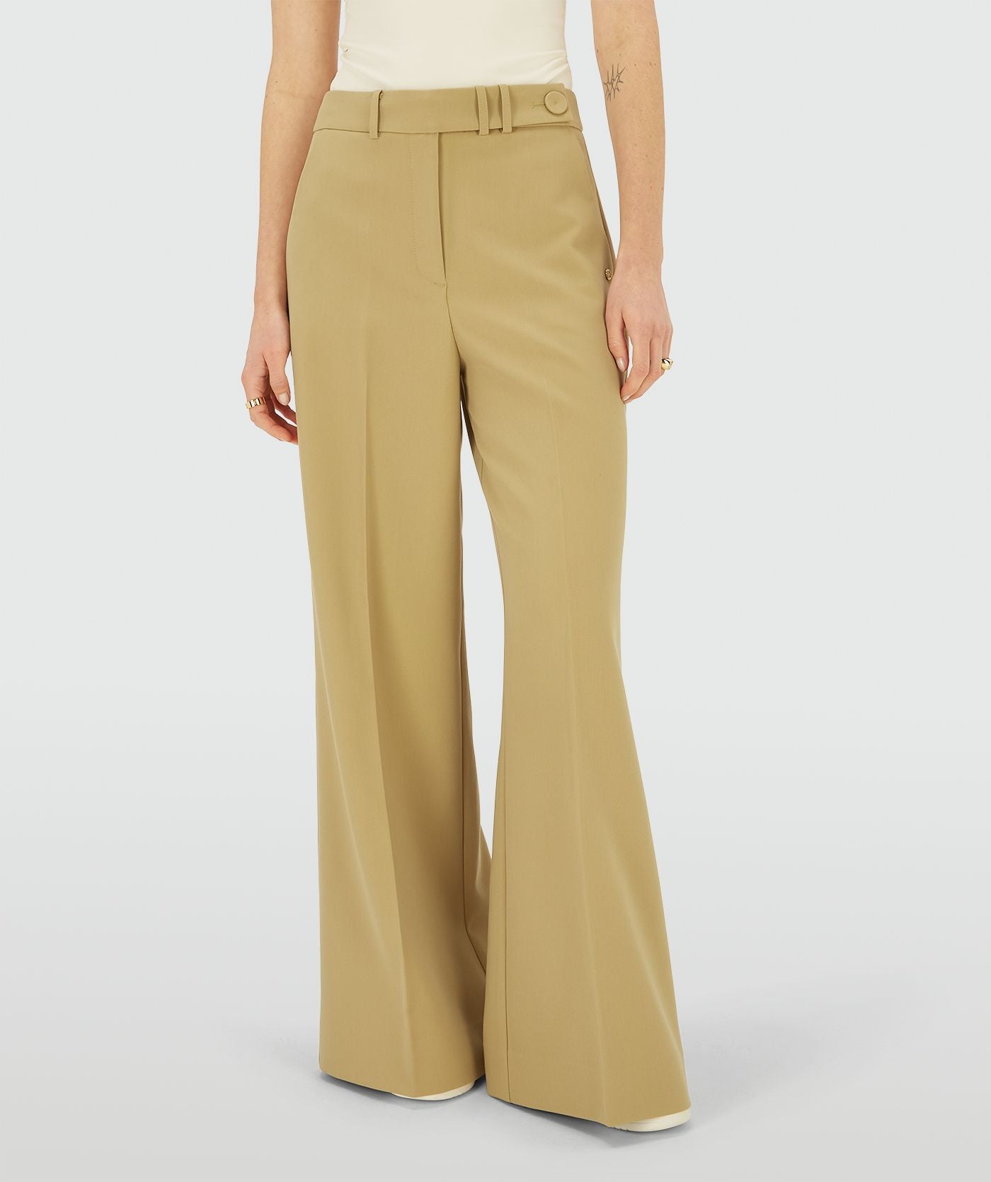 Calça de cintura alta e pernas largas - amarelo mostarda