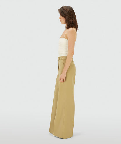 Calça de cintura alta e pernas largas - amarelo mostarda