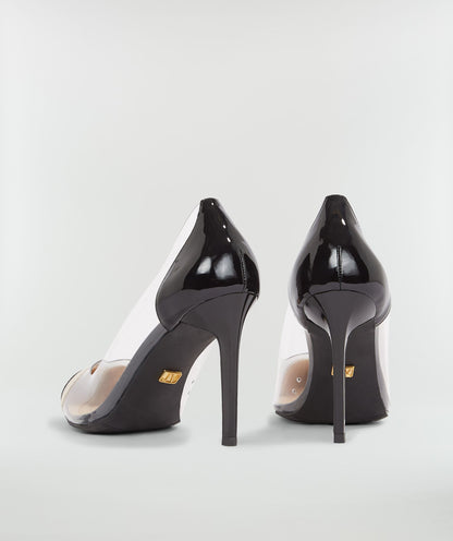 Sapatos de salto JV com detalhes laqueados - preto e cru