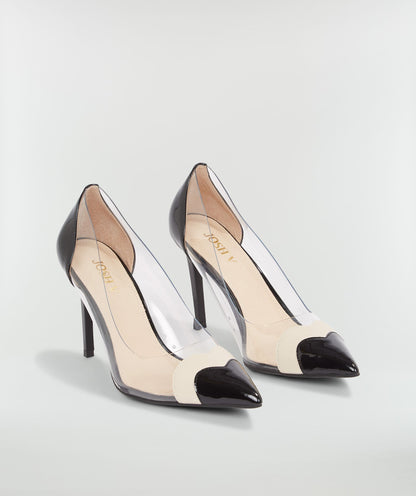 Sapatos de salto JV com detalhes laqueados - preto e cru