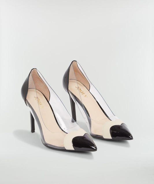 Sapatos de salto JV com detalhes laqueados - preto e cru