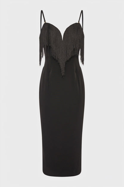 Vestido sem mangas de corte justo e comprimento midi