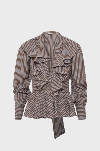 Blusa de corte regular com listras e babados