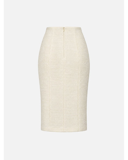 Saia midi tweed com racha