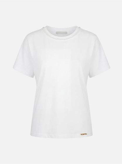 T-shirt em algodão com missangas na gola