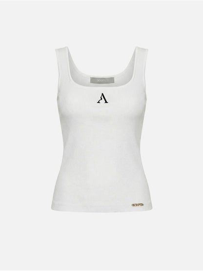 Top de decote quadrado com logo SCRIPTA