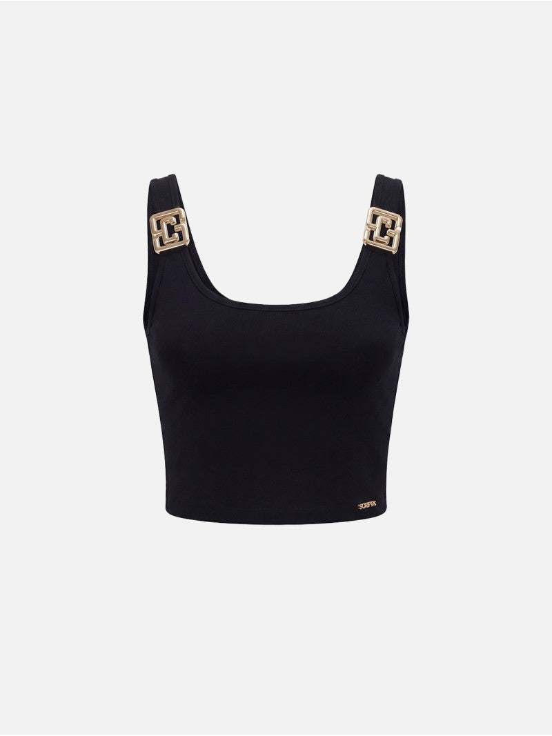 Top em malha com detalhe metálico