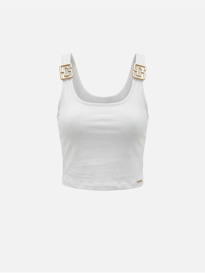 Top em malha com detalhe metálico