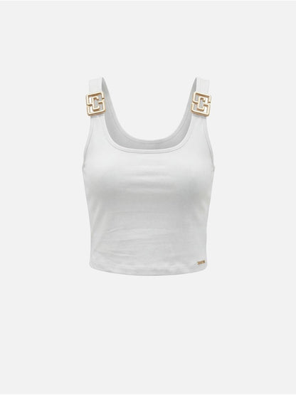 Top em malha com detalhe metálico