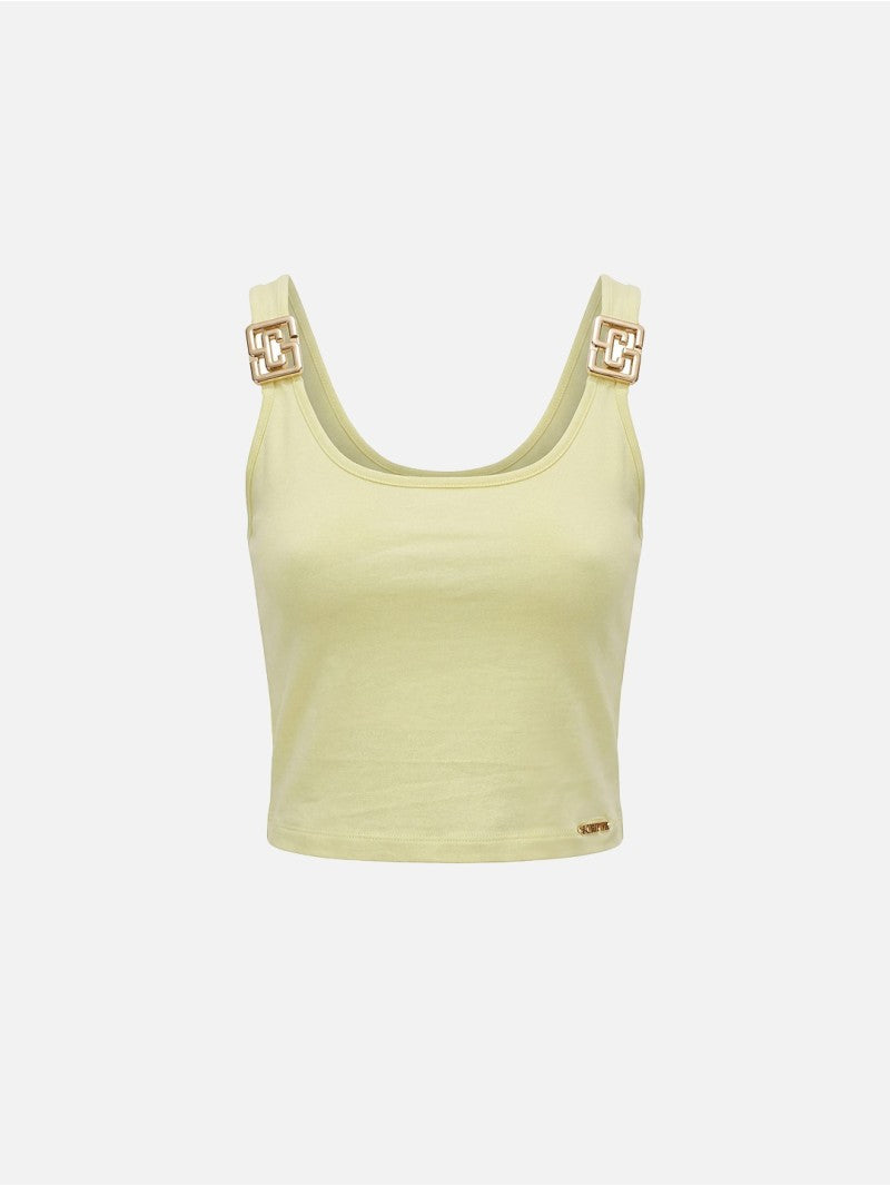 Top em malha com detalhe metálico