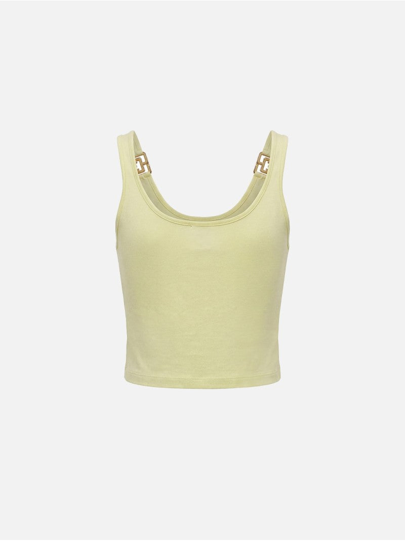 Top em malha com detalhe metálico