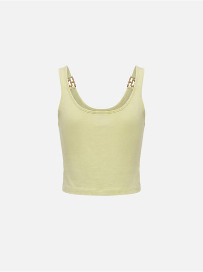 Top em malha com detalhe metálico