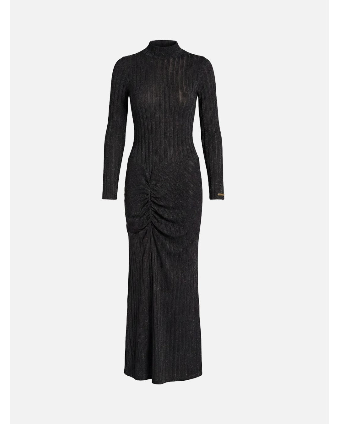 Vestido comprido com brilho e pormenores franzidos