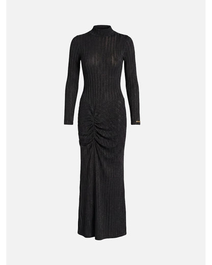 Vestido comprido com brilho e pormenores franzidos
