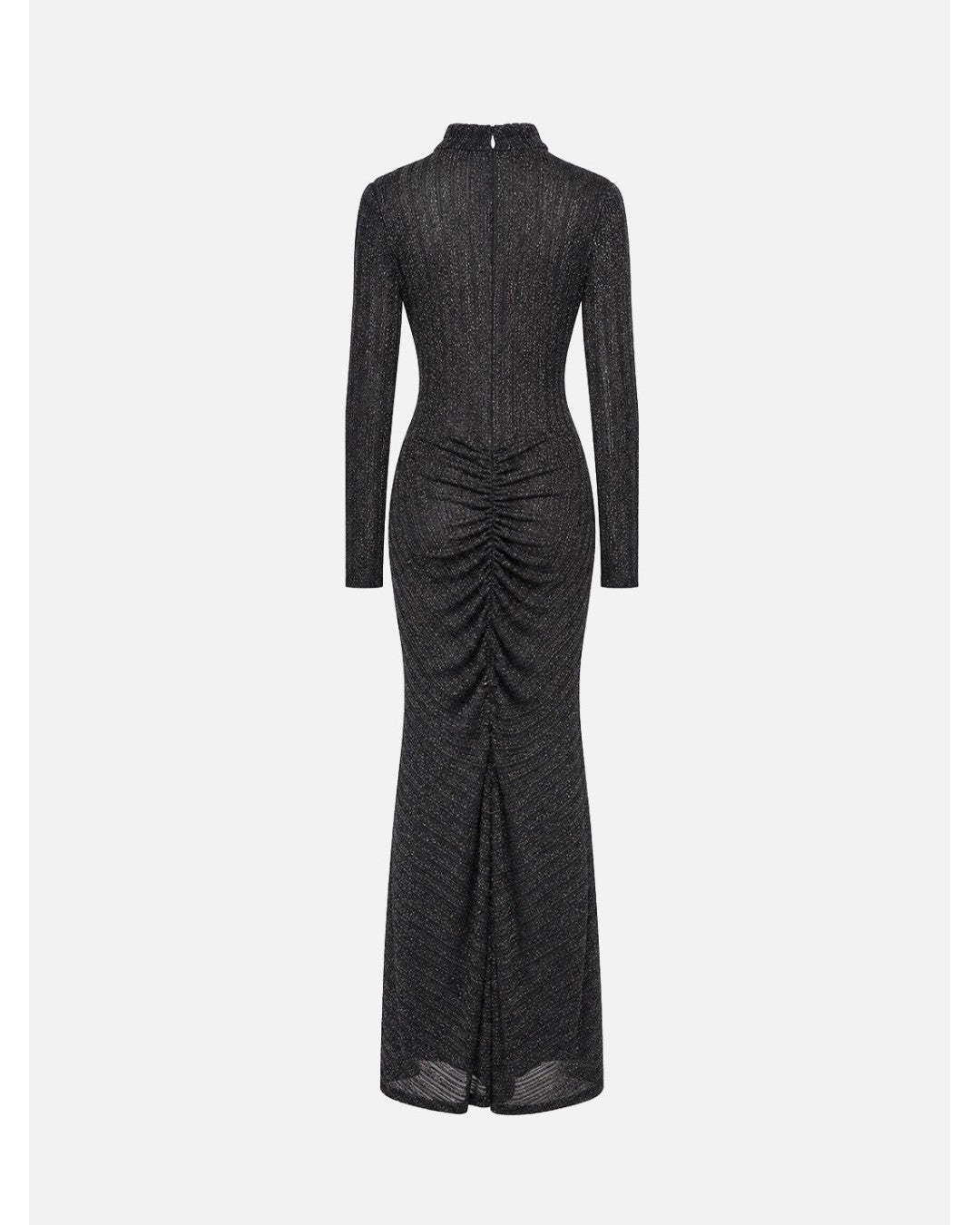 Vestido comprido com brilho e pormenores franzidos